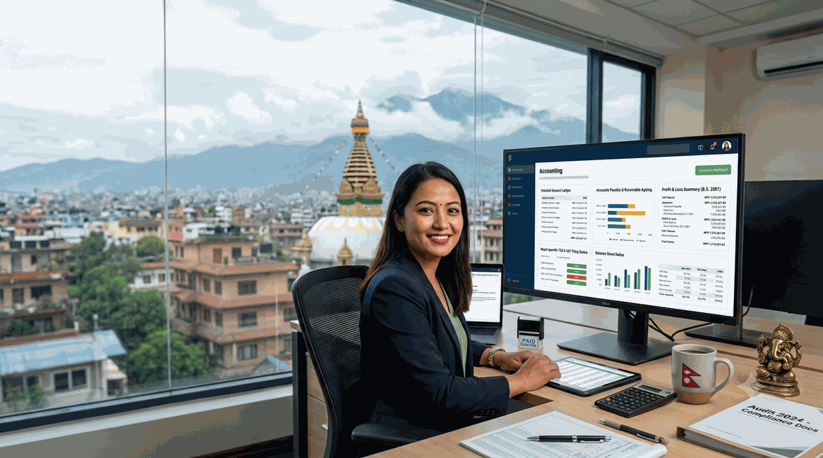 Smart Accounting team assisting a Nepali business owner with financial documents